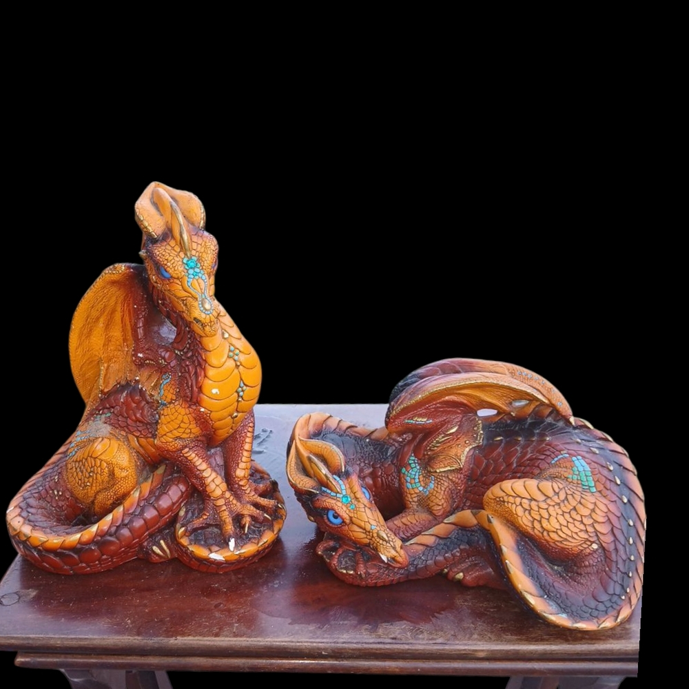 Orange and Brown Dragon Figurines
